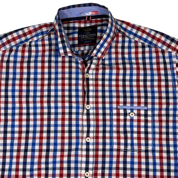 Casa Moda Edition XXL Mens Plaid Anchor Print Short Sleeve Button Up Shirt - Picture 1 of 10